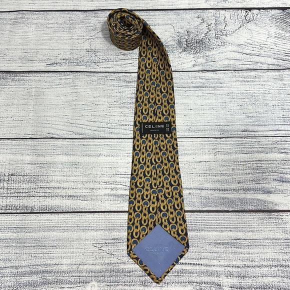 Celine Paris Luxury Designer Jewelry / Chain Theme Made In Spain Pure Silk Tie - Picture 2 of 7